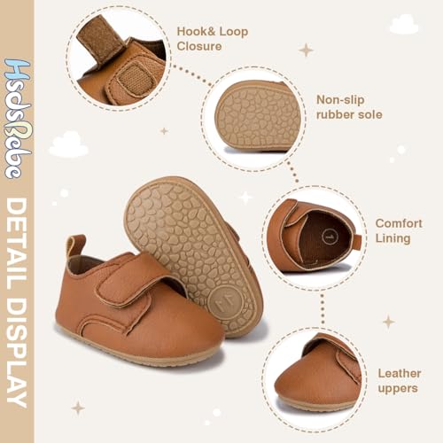 Hsdsbebe Baby Boys Girls Oxford Shoes Pu Leather Soft Rubber Sole Sneakers Anti-Slip Toddler Ankle Boots Infant Walking Shoes Moccasins(6-12 Months) B/Brown thumb #4