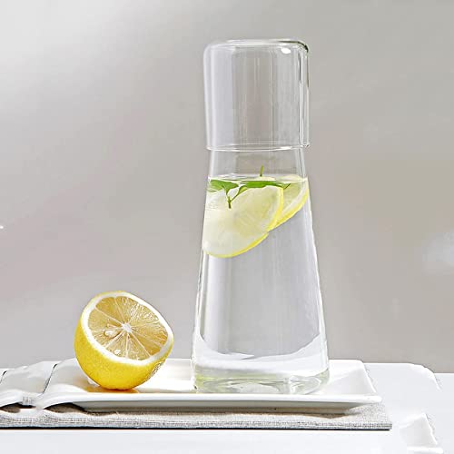Conjunto de jarra de água de cabeceira transparente com copo de copo para mesa de cabeceira do quarto, jarra de água noturna com vidro, decantador de enxaguante bucal para banheiro, jarras de água de vidro com copo definido no quarto de hóspedes (30 oz/800ml)