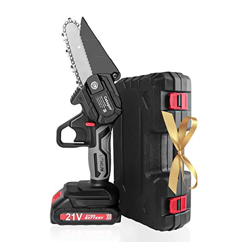4 Inch Mini Chainsaw Cordless, Cekegon 21V Handheld Small Chainsaw with Safe Lock, 2 Chains, 2pcs 1500mAH lithium batteries, A charger, Lightweight Powered Chainsaw for Fence Board, Trimming Branch