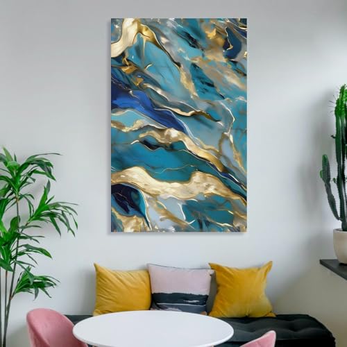 Impression sur toile marbre bleu sarcelle et or pour déco murale - 6