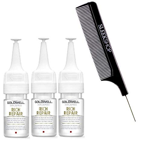 Goldwell Dualsenses RICH REPAIR Intensive Restoring Serum, 18ml / 0.6oz vials (with Sleek Steel Pin Tail Comb) (3-pack, Rich Repair)