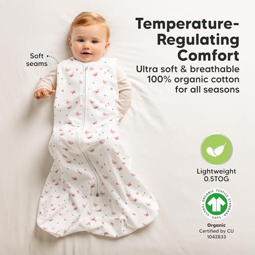 Image of 2-Pack Baby Sleep Sacks, Zipper Wearable Blanket - 100% Organic Cotton 0.5TOG, Soft Lightweight Toddler Sleeping Sack 12-24 months, Easy to Wear Newborn Swaddles Sleepsack (Butterflies, L)