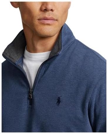 POLO RALPH LAUREN Big & Tall Long Sleeve Lux Jersey Half Zip (Blue Heather, 2XT, XX-Large Tall)