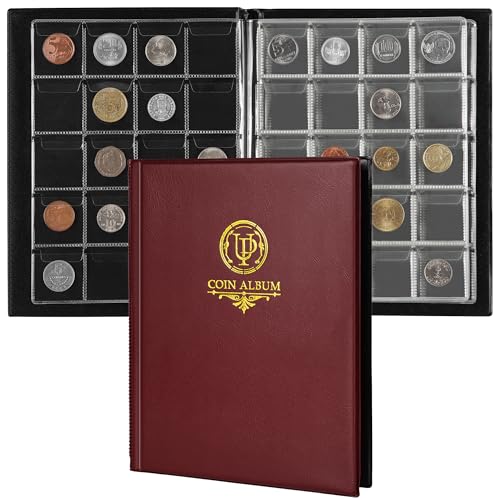Album pour Pièces de 200 Pochettes - Livre de Collection de Pièces avec 10 Pages, Porte-Grille 33x33 mm pour Livres Pence Cents Dollars Nickel (Rouge) CS48200RE