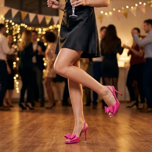 Image of Satin High Heels Slingback Open Toe Mules Sandals Bow Stiletto Sexy Heels Comfortable Wedding Party Shoes