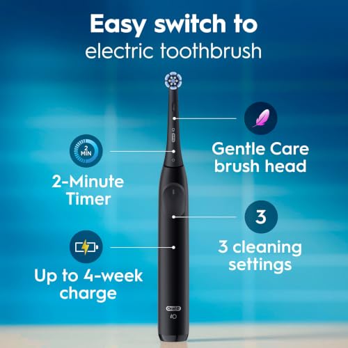 Oral-B Rechargeable Electric Toothbrush, iO2 Starter Kit, 3 Cleaning Modes, Automatic Pressure Sensor to Protect Gums, 2 Brush Heads, Night Black