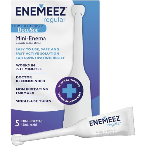 Enemeez Docusate Sodium Enema - Fast Acting Constipation Relief for Adults 0.84 Fl Oz Clear Mini Docusate Enemeez Formula