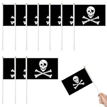 30 Stück Piratenflaggen Set - Totenkopf & Kreuzmesser Motive