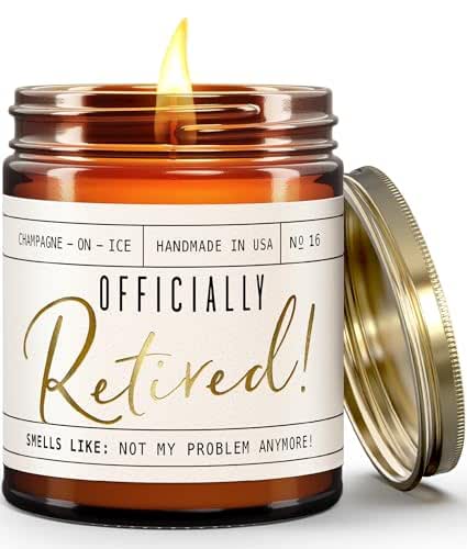 Retirement Gift for Woman - 'Officially Retired ' Candle, w/Champagne on Ice I Happy Retirement Gifts for Women 2024 I Retired Gifts for Women I 50Hr Burn, Made in USA - View 2