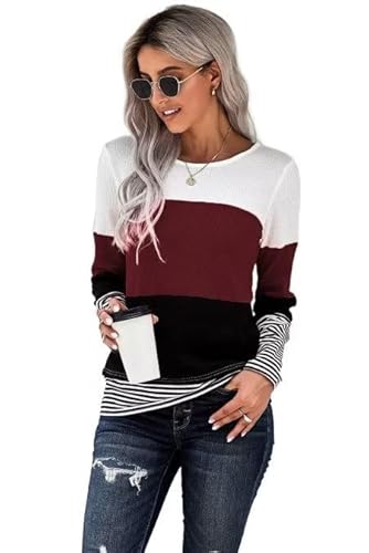 QAKEHU Sweatshirt Damen T Shirt Damen Langarm Shirt Gestreift Damen Langarmshirts für Damen Bluse Damen Langarm Tunika Damen Langarm XL Cover