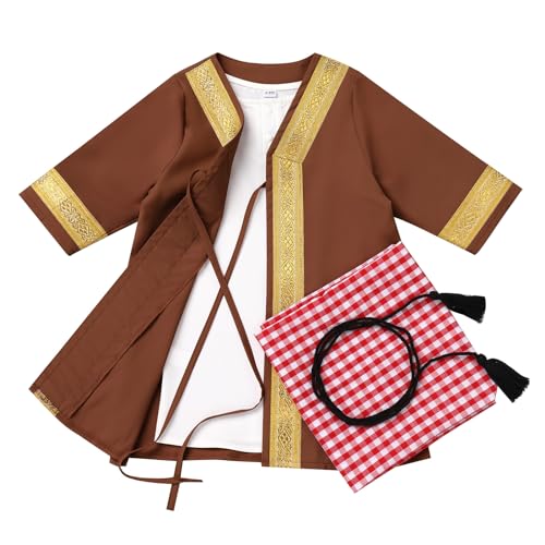 ODASDO Muslim Clothes for Baby Boys Abaya Toddler Kids Kaftan Newborn Prayer Outfit Infant Islamic Clothing Open Front Cardigan Robe Jubba Thobe Middle East Arabian Dubai Eid Ramadan Coffee 0-3 Months