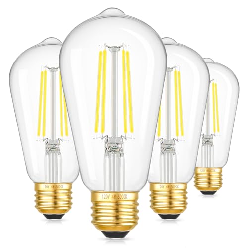 Image of Dimmable ST58 Antique Clear Vintage Edison LED Light Bulbs, 5000K Daylight, E26 Medium Base, 4W (40W Equivalent), CRI90+ High Brightness for Home - Pack of 4