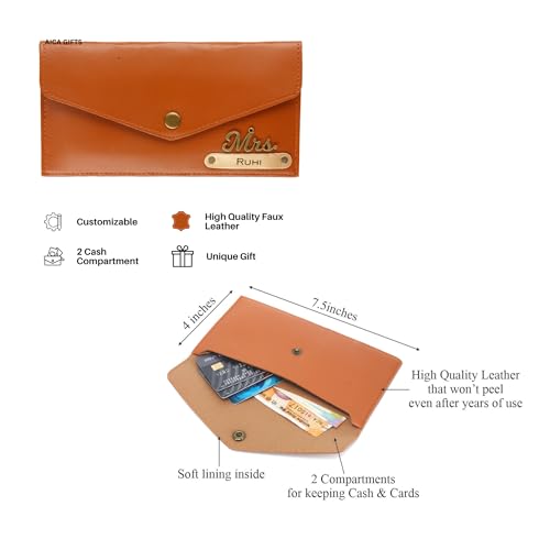 Image of AICA Personalised Name & Charm Womens Leather Combo Gift Set (Tanbrown) | Gifts for Women| Customised Gift Hamper for Woman