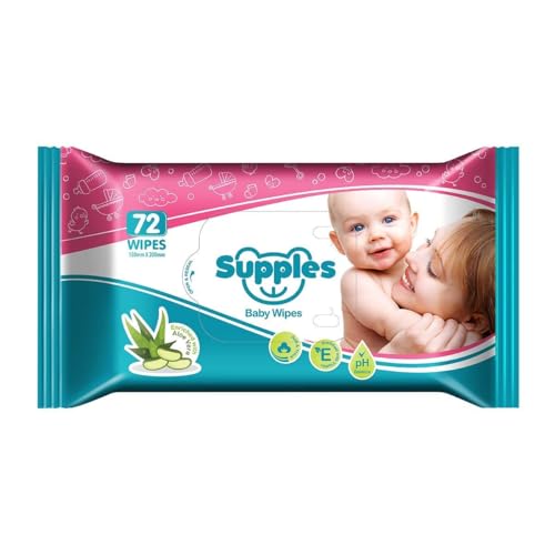 Image of Amazon Brand - Supples Baby Wipes | 864 Wipes | 72 Wipes x 36 Packs | Enriched With Aloe Vera and Vitamin E | Alcohol-Free and Paraben-Free | Pure Water-Based formulation