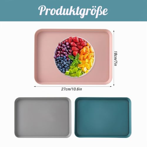 3 Stück Serviertablett Kunststoff, 3 Farben Servierplatte Rechteckig – Bild 2