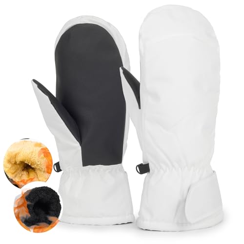 Bawnhaw Snow White Ski-Gloves for Men Women, Winter Warm Mittens Water-Repellent Windproof for Cold...