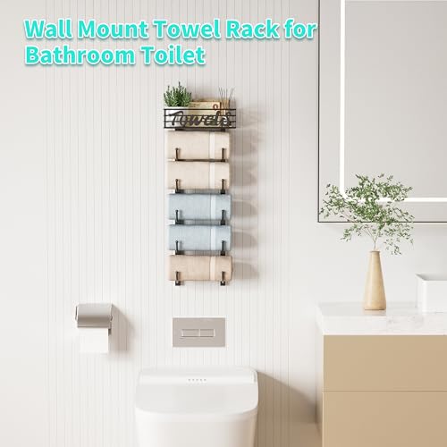 HapiRm Towel Racks for Bathroom Storage - 6 Tier Over The Door & Wall Mount Rolled Towel Storage Organizer Holder with Metal Shelf Basket for Small Bathroom, Camper, Rv - Black, Patented by HapiRm - Image 9