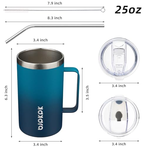 Image of BJPKPK 25oz Insulated Coffee Mug with Handle, Stainless Steel Travel Mug | Keeps Drinks Hot & Cold, Double Wall Vacuum, 2 Lids Included, BPA-Free Coffee Tumbler for Home, Office & Travel