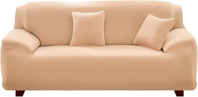 Teynewer 1-Piece Fit Stretch Sofa Cover, Sofa Slipcover Elastic Fabric Minimalism Style Chair Loveseat Couch Settee Sofa Covers Universal Fitted Furniture Cover Protector (1 Seater, Beige)