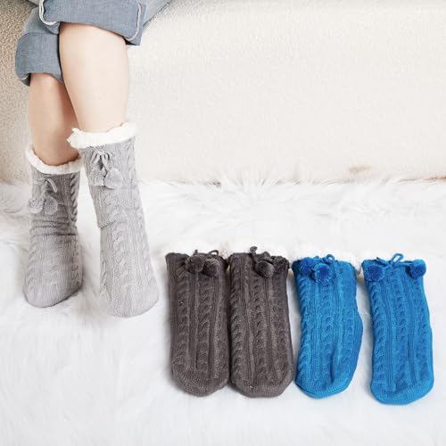 Foaincore 3 Pair Kids Slipper Socks Girls Boys Fluffy Socks with Grips Non Slip Winter Fluffy Warm4