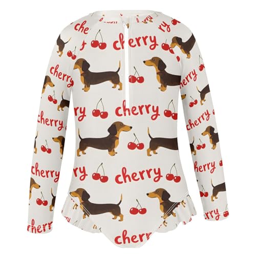 ALAZA Dachshund Dog Cherry Girls One Piece Swimsuit Long Sleeve Rash Guard Swimsuits UV 50+ Swimwear Zipper2