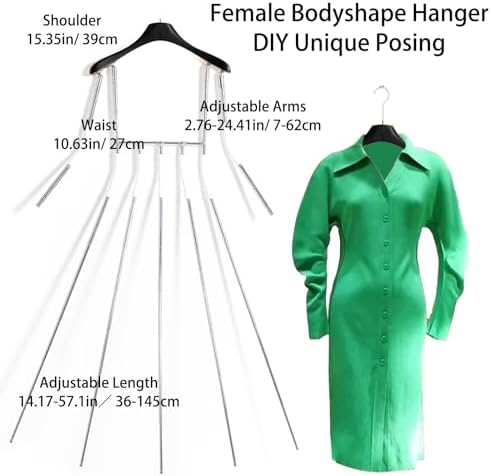 Adjustable Mannequin Dress Form, Metal Frame Coat Mannequin Hangers with Adjustable Waist and Arms, Fashionable Dress Form for Hoodie, Coat, Jacket, Sweater, Dress, Tops (Female) A10