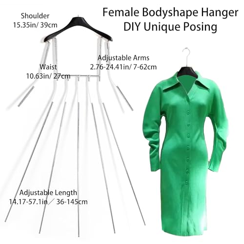 Adjustable Mannequin Dress Form, Metal Frame Coat Mannequin Hangers with Adjustable Waist and Arms, Fashionable Dress Form for Hoodie, Coat, Jacket, Sweater, Dress, Tops (Female) A10