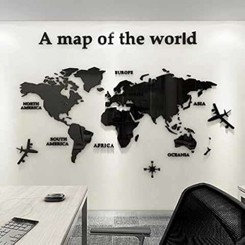 Acrylic 3D World Map Wall Murals Stickers Background Art Decoration Decor Poster Murals Decals Stickers Sticker for Office,Study Living,Room,Bedroom Home Wall Stickers Cover