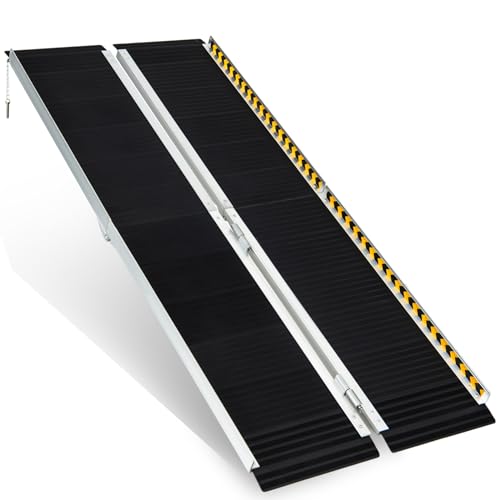 IRONAMX Portable Wheelchair Ramp 6FT, Non-Slip Aluminum Threshold Ramp w/Carrying Handle, Folding Mobility Scooter Ramp for Home Steps Stairs Doorway Curbs