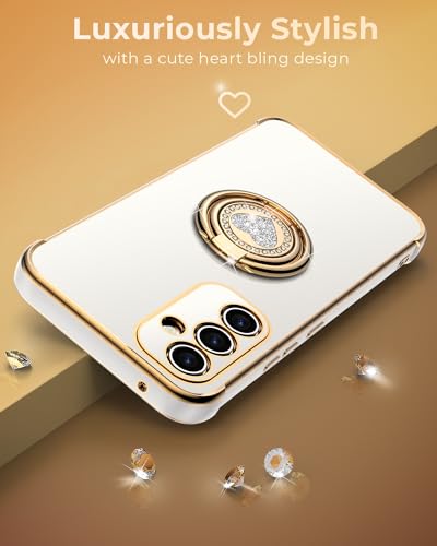Image of XYZ for Galaxy S25 Case with Stand, for Samsung Galaxy S25 Case with Double Ring Kickstand, Women Girls Cute Love-Heart Bling Luxury Protective Phone Case for Samsung S25, White