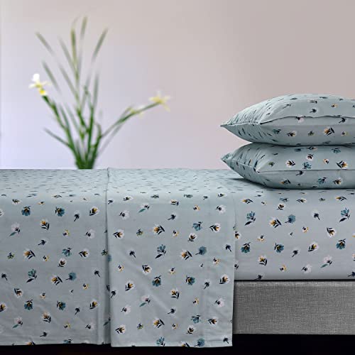 Tribeca Living Ultra-Soft Flannel Sheets Full - 170-GSM Cotton, 4 Piece Deep Pocket Bed Sheet Set in Katy Natural Print by Tribeca Living - Image 4