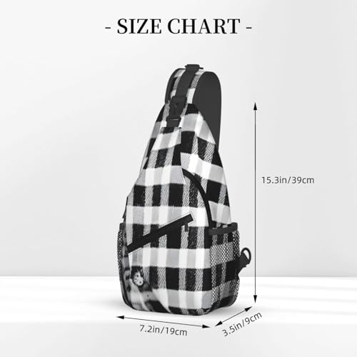 Mochila bandolera con estampado a cuadros negro y blanco miniatura 3