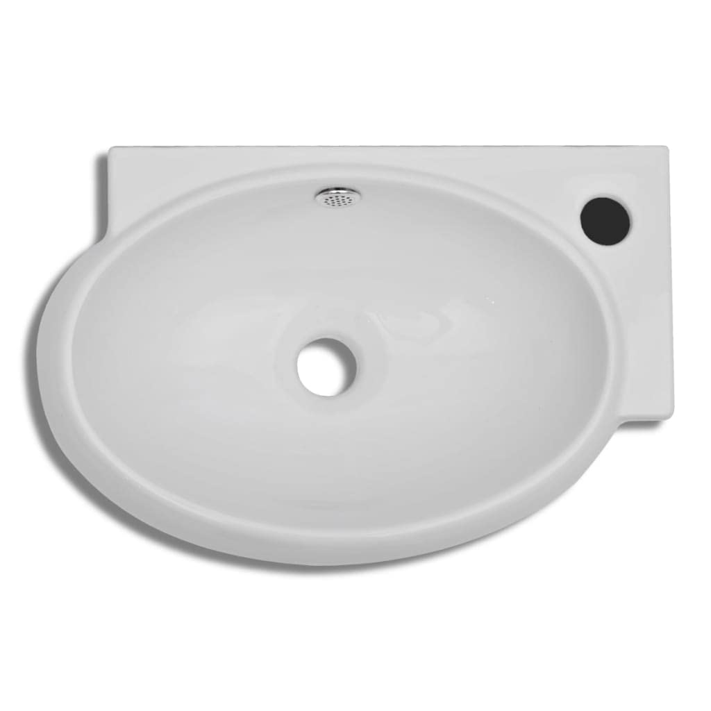 vidaXL Lavabo Ovalado Agujero Grifo y Desbordamiento Cerámica Blanco Lavamanos