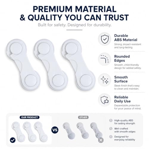 Image of MAPPERZ Cabinet Door Locks for Baby Safety Proofing, Door Locks with Adhesive, for Drawer Cupboards Fridge Oven Closet & Pantry, Childproof Latch for Protecting Kids Toddler and Infant, Pack of 3