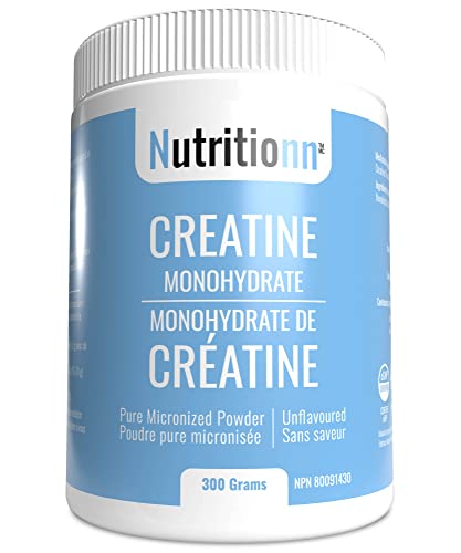 Creatine Monohydrate Powder 300 Grams - Made in Canada - Increases Muscle, Strength, Performance - Pure Unflavoured Micronized Supplement for Men and Women - Third-Party Tested - Nutritionn