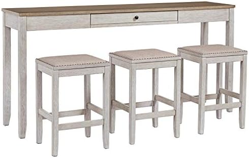 Signature Design by Ashley Skempton 4 Piece Counter Height Dining Set, Includes Table and 3 Barstools, Whitewash