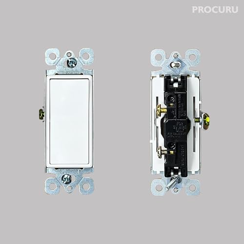 [20-Pack] PROCURU Decorator Paddle Rocker Light Switch, Single Pole, 3-Wire, Grounding 15A 120V-277V, White, UL Certified - Thumbnail 2