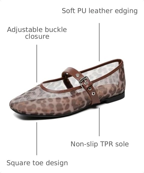 Image of Rihero Mesh Ballet Flats for Women Square Toe Mary Jane Flats Comfortable Casual Ballerina Shoes