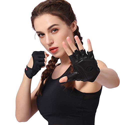 iwish - Guantes Cortos de Lycra para Mujer, para Yoga, Gimnasio, Fitness, Culturismo, Entrenamiento, Color Negro, tamaño S/M
