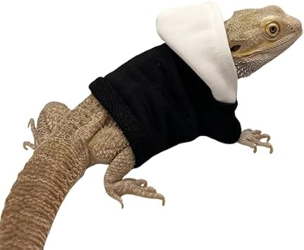 Lizard Clothes for Bearded Dragons Handmade Cloth Material Hoodies Sweater Coat Reptile Apparel Costume Skin Protection Photo Party for Lizard Bearded Dragon Black