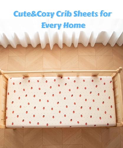 Image of SDY Jersey Strawberry Crib Sheets for Baby Girls,52 inchx28 inchx8, 2 Pack,Pink Cute Kawaii Standard Oval /Retangle Fitted Crib Sheets for Toddler,Super Soft Breathable