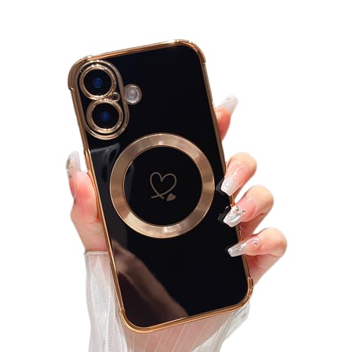Coque magnétique noire pour téléphone A avec protection caméra et motif cœurs