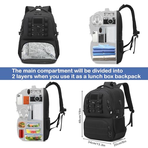 Laptop Lunch Backpack for Men, 40L Large Capacity Waterproof Insulated Cooler Backpack with USB and Lunch Box Compartment, RFID Laptop Work Backpack for Work, Travel, Picnic3