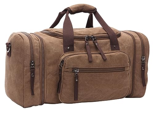 Duffle Bag for Travel, Large Canvas Duffel Bag for Travelling Overnight Weekender Bag Carry On Bag for Men Women Coffee