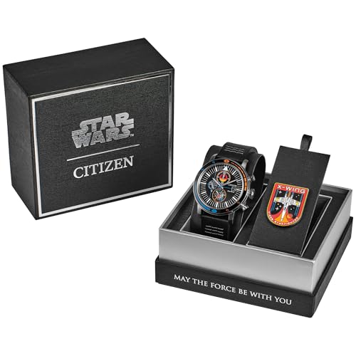 Image of CITIZEN Men's Eco-Drive Rebel Starfighter Boxed Set, Stainless Steel Case, Black Leather Strap (Model: CA0870-43W)
