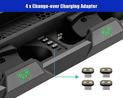 Elecgear Vertical Stand For Ps4, Charging Station With Cooling Fan, Charger Dock For Dualshock 4 Controller, 16X Games Blu-Ray Storage Bracket Accessories Kit For Playstation 4, Ps4 Pro, Ps4 Slim #TOP3