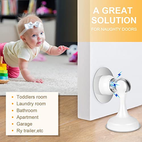 Crosize Magnetic Door Stoppers 2 Pack, Stainless Steel Door Stops For Wall And Floor Mounting, Door Holder Keep Door Open, No Drilling Door Stop With 3D Adhesive Tapes, White #TOP6