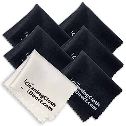Cleaning Cloth Direct | 6 Pack Microfiber Cleaning Cloth | Safe on Coated Lenses & Blue Light Blocker Eyeglasses Glasses Phone Camera | Large 6x7 (5 Black + 1 White)
