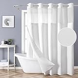 eachope Juego de cortina de ducha blanca sin gancho con forro de tela a presión,