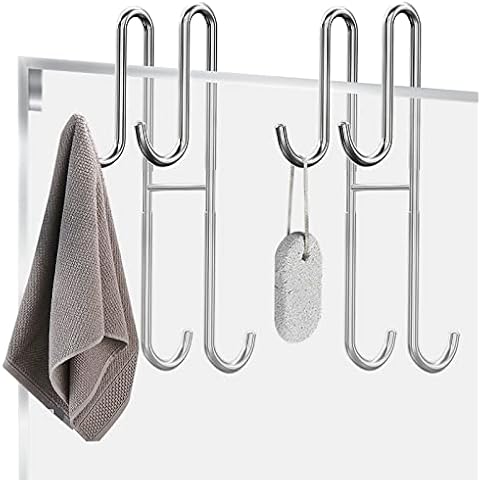 Vibbang 2 Pack Shower Door Hooks Hanging Bath Towel Hooks Extended Double Bathroom Hanger Stainless Steel Over Door Hooks for Frameless Glass Door Shower Screen Hook Shower Squeegee Hooks Cover